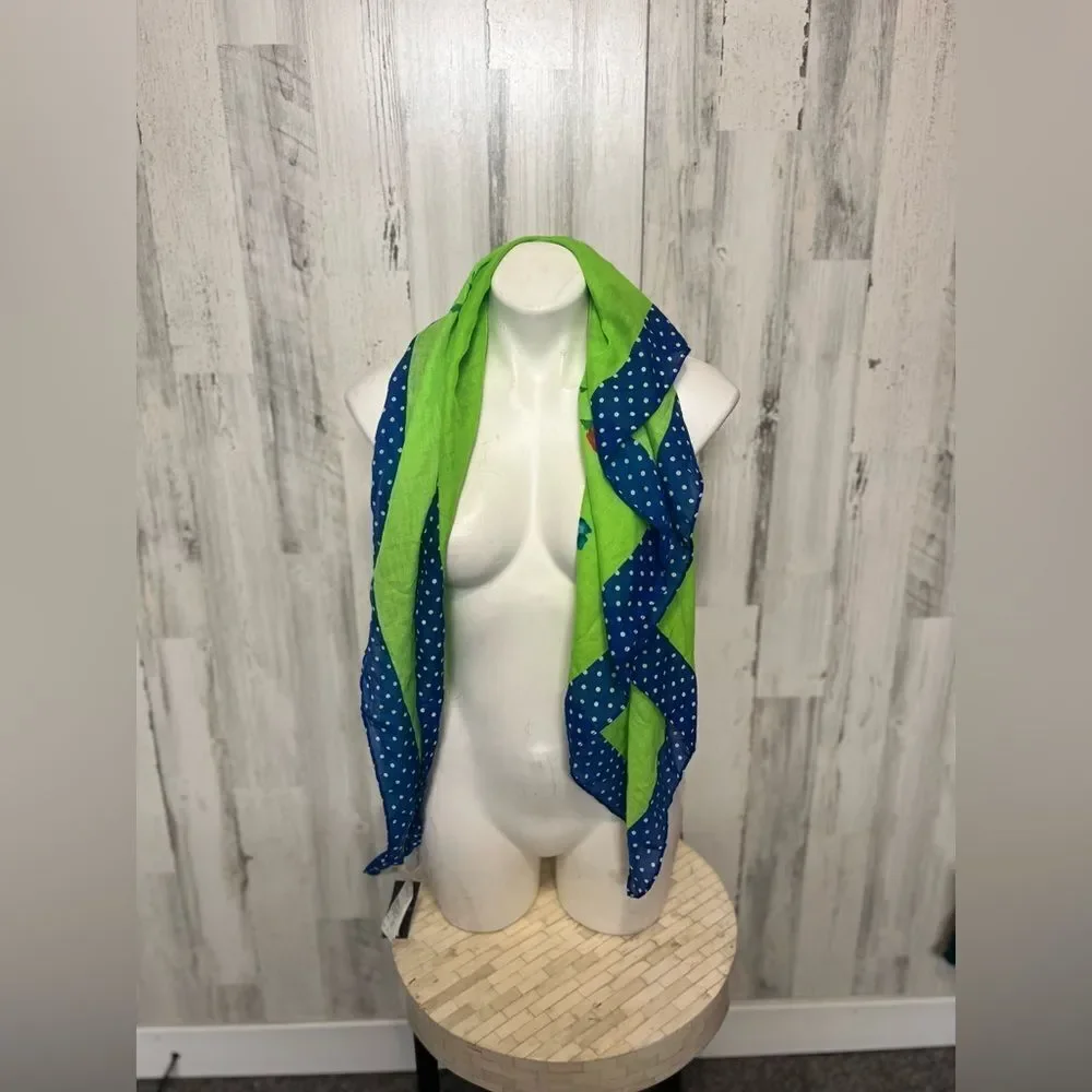 Hollister Floral Polka Dot Scarf Bandana Wrap – Green Blue Pink – One Size – NWT